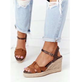 Leather Wedge Sandals Big Star HH274377 Brown 2