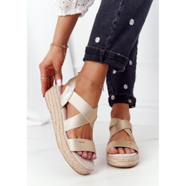 Wedge Sandals With Ribbed Big Star HH274414 Golden 1