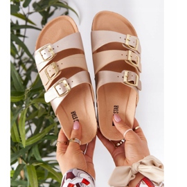 Leather Profiled Slippers Big Star HH274585 Beige and Gold golden 1