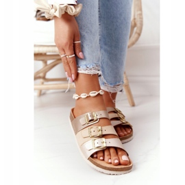 Leather Profiled Slippers Big Star HH274585 Beige and Gold golden 2 Leather Profiled Slippers Big Star HH274585 Beige and Gold golden 2