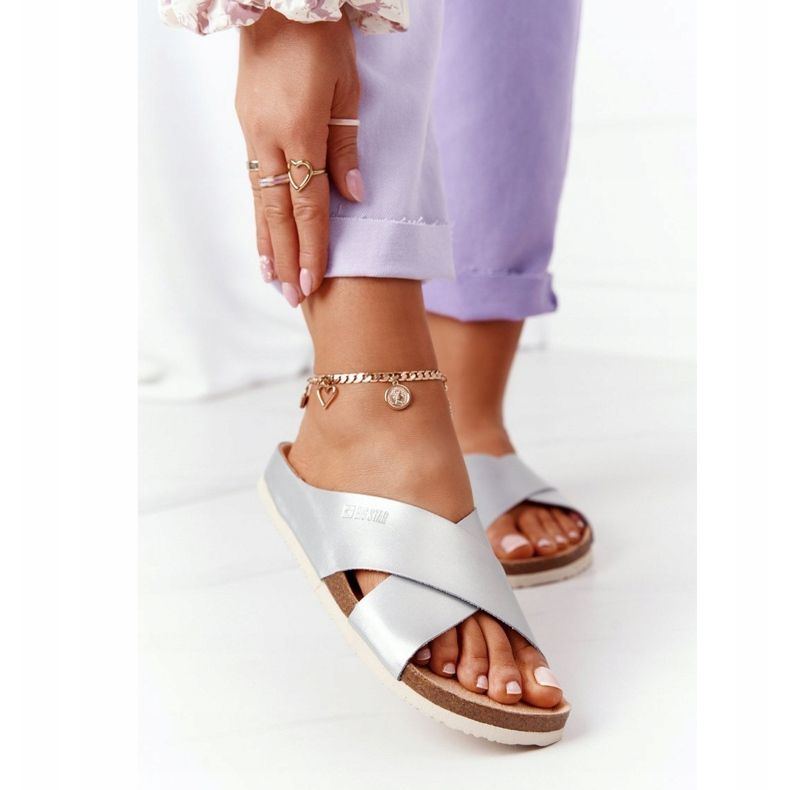 Leather Profiled Slippers Big Star HH274650 Silver 1 Leather Profiled Slippers Big Star HH274650 Silver 1