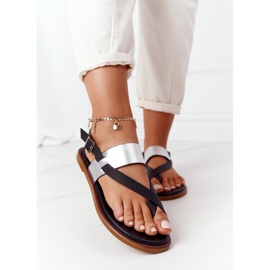 Leather Sandals Flip-flops Big Star HH274712 Black and Silver 2