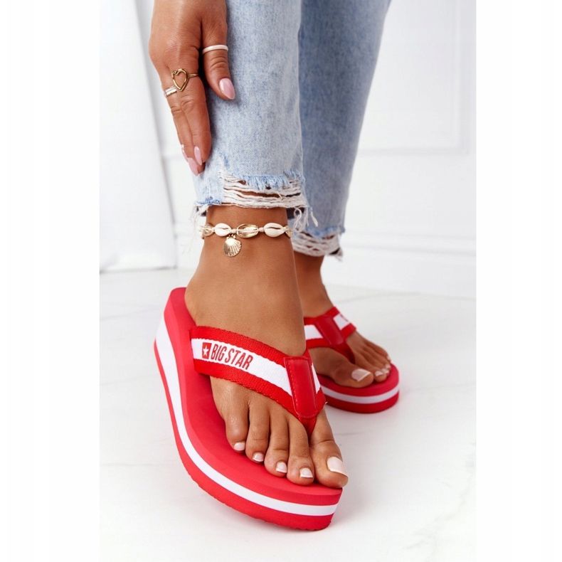 Women's flip-flops on the wedge Big Star HH274A095 Red 2