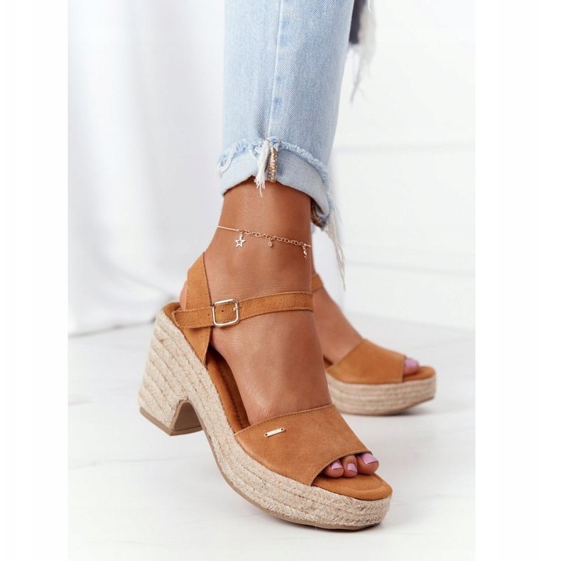 Sandals On A High Heel With A Braided Big Star HH274394 Camel brown 1