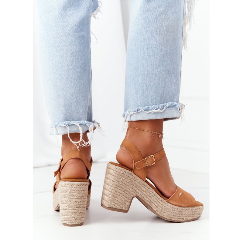 Sandals On A High Heel With A Braided Big Star HH274394 Camel brown 2