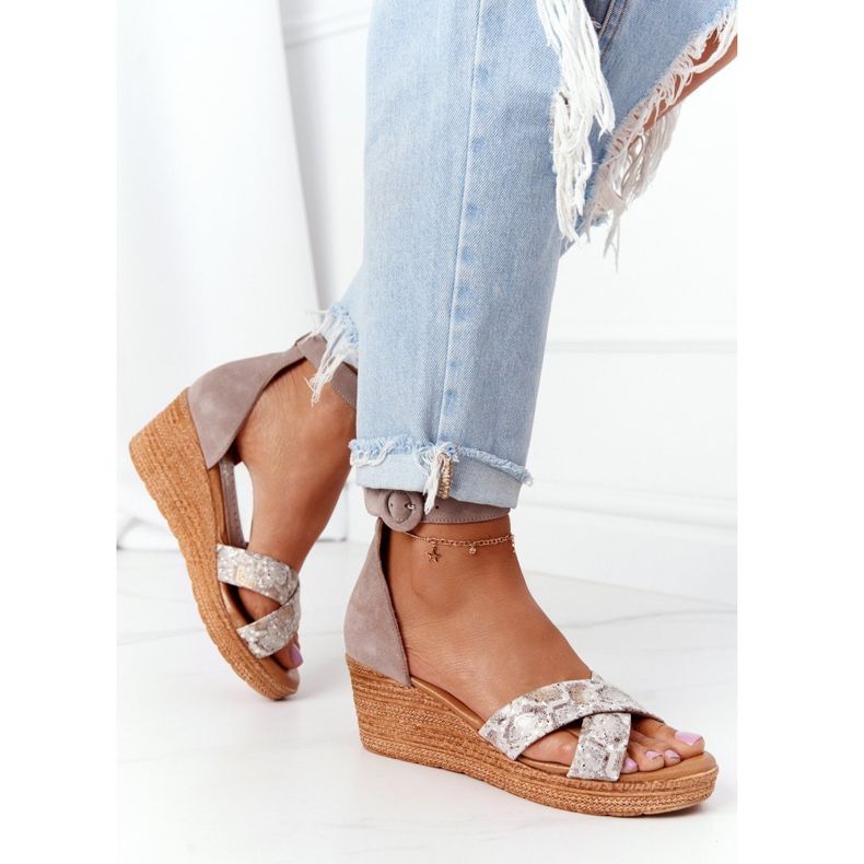 Suede Wedge Sandals Maciejka 04565-04 Beige-Gold 2