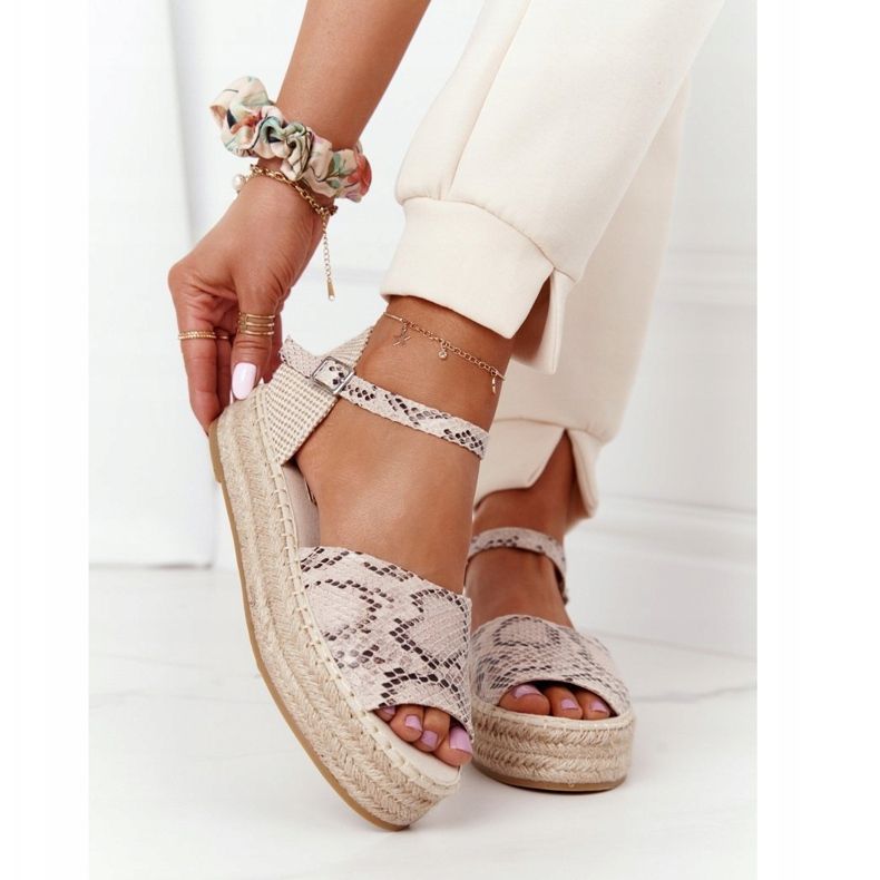 Sandals On The Platform With Braided Beige Snake Pattern Megara brown 2