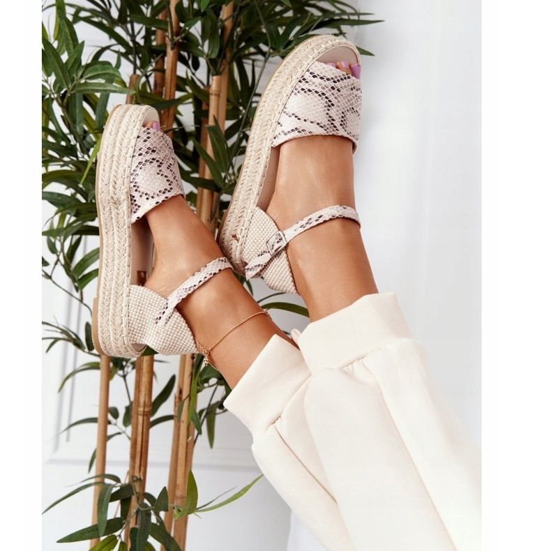 Sandals On The Platform With Braided Beige Snake Pattern Megara brown 1