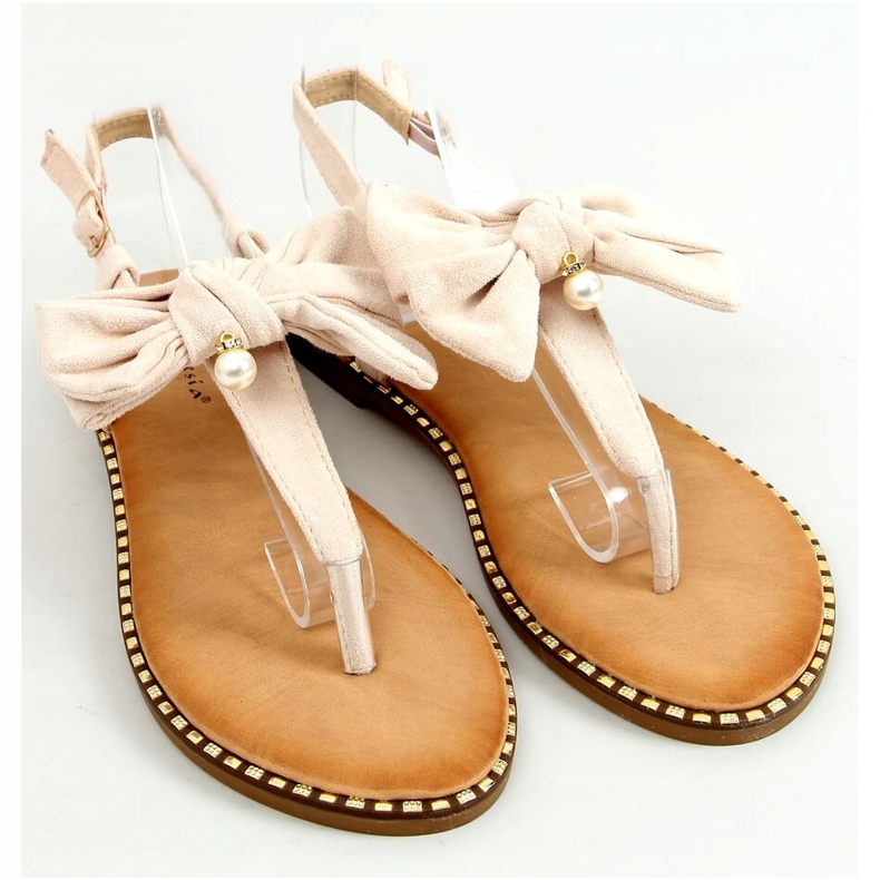 Flip-flops with a beige bow N-102 Beige 1
