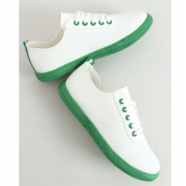 Women's lace-up sneakers, white and green LA44 Green 1