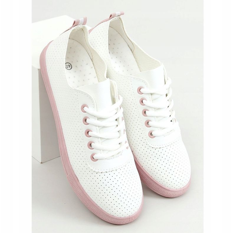 Women's lace-up sneakers, white and pink LA44 Pink 1