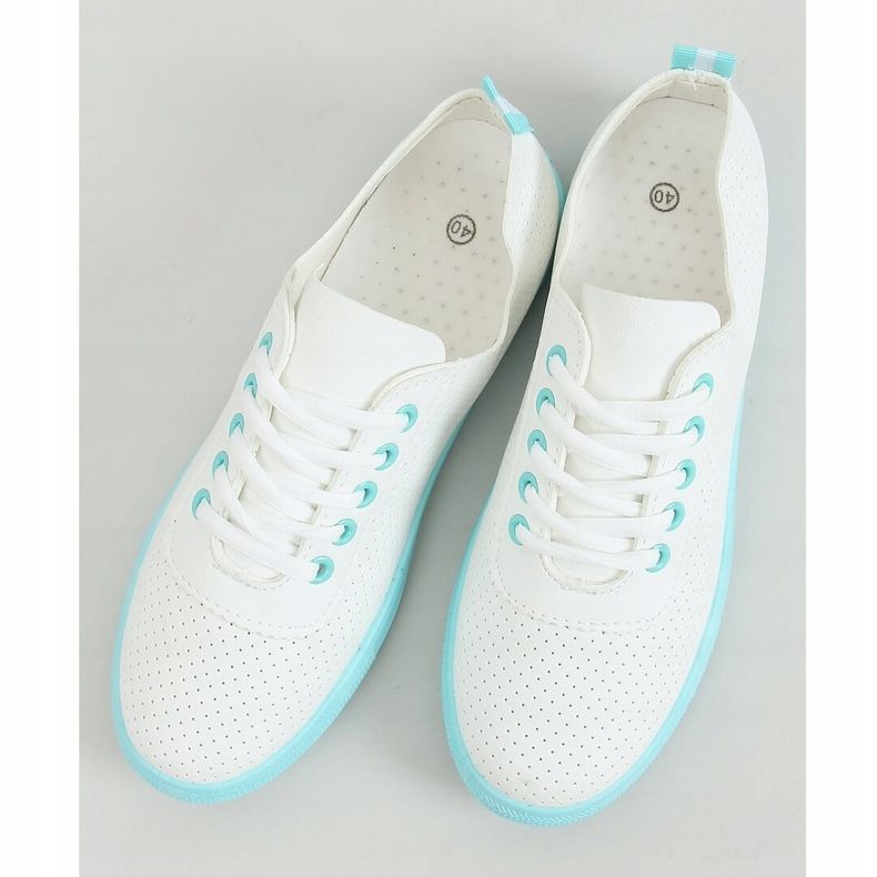 Women's lace-up sneakers, white and blue LA44 Blue 1 Women's lace-up sneakers, white and blue LA44 Blue 1