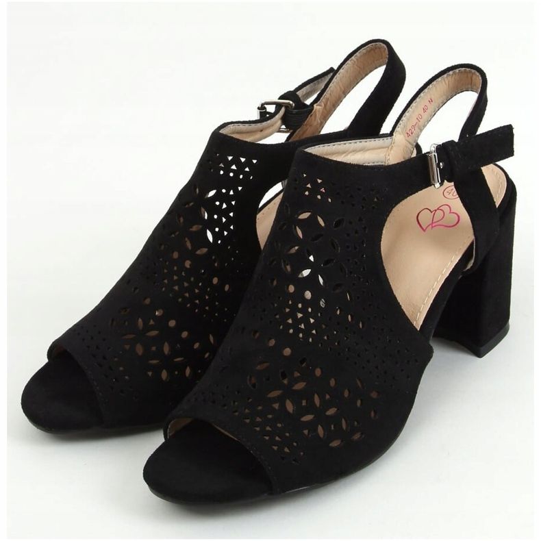 Black heeled openwork sandals 429-10 Black 1