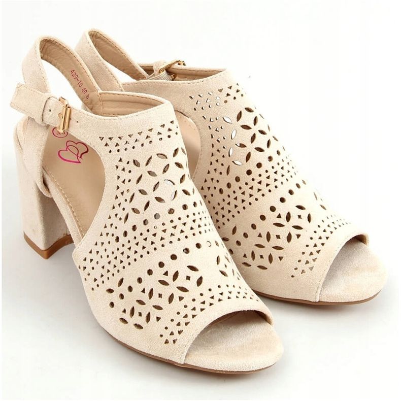 Beige openwork sandals with high heels 429-10 Beige 1
