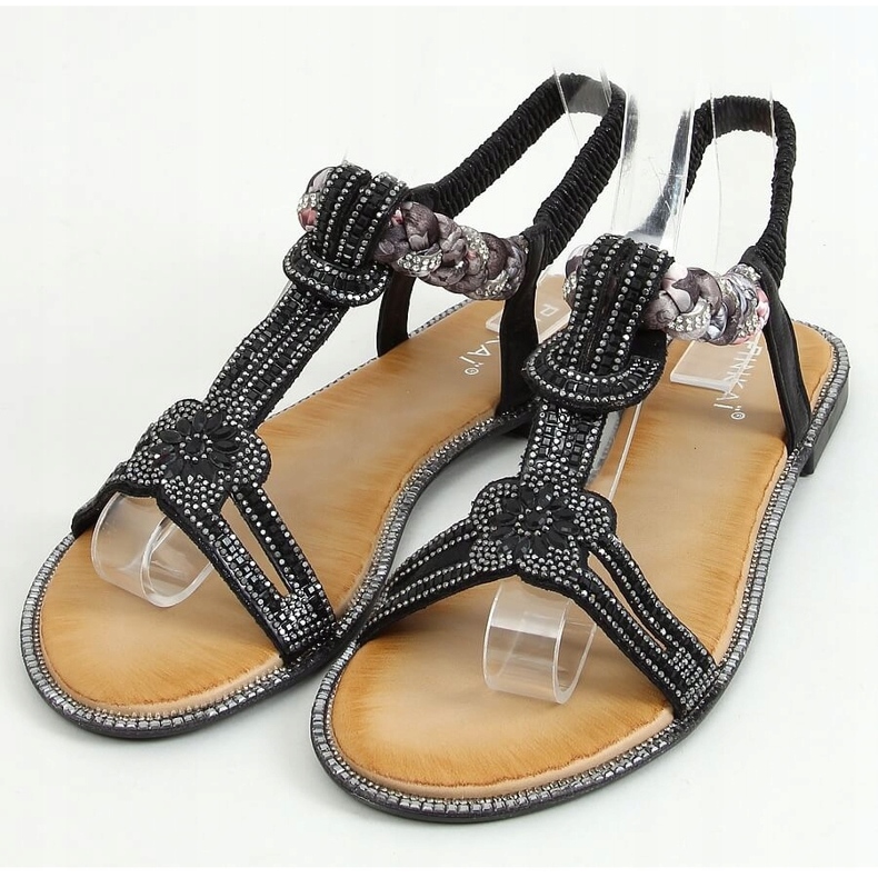 Black sandals with cubic zirconias JN11-10 Black 1