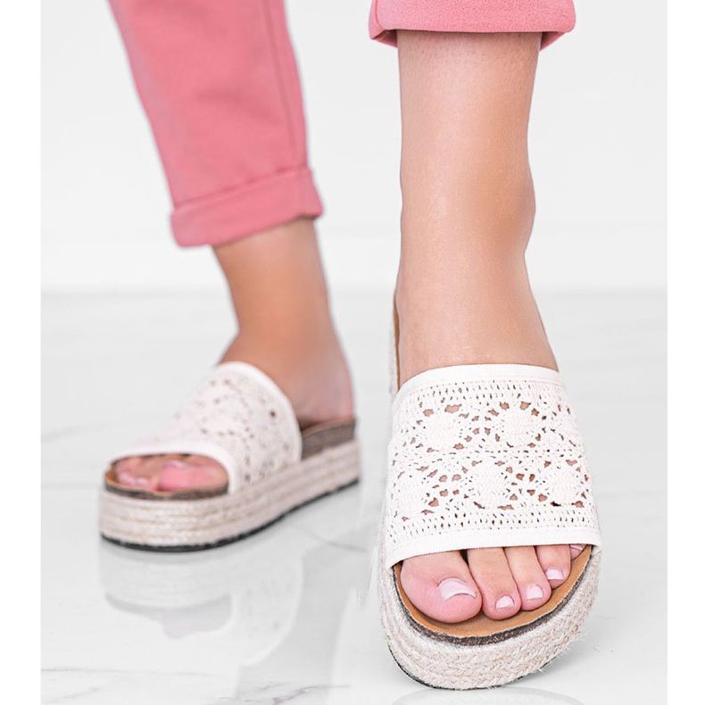 Beige lace Glam Shape slippers 1