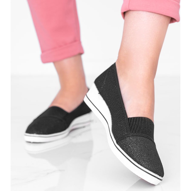 Black shiny ballerinas on the Glam Star wedge 1