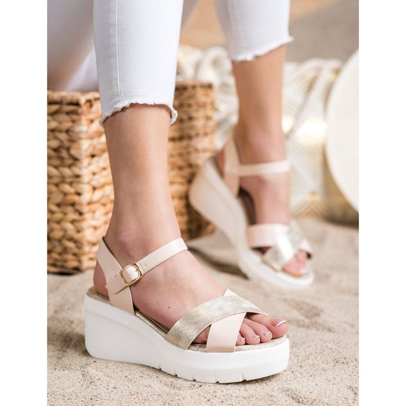 Small Swan Wedge Sandals beige golden 1