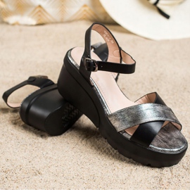 Small Swan Wedge Sandals black grey 1