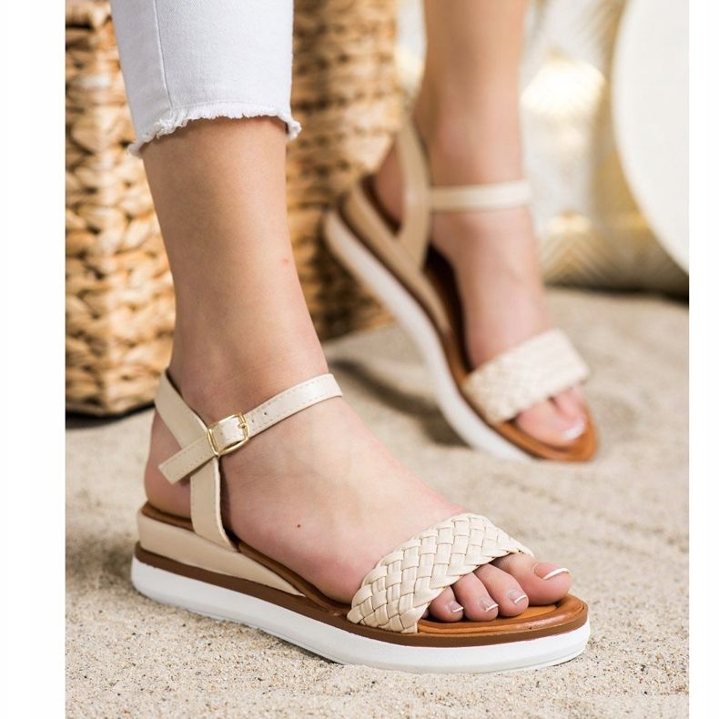 SHELOVET Comfortable sandals on a low wedge beige 1