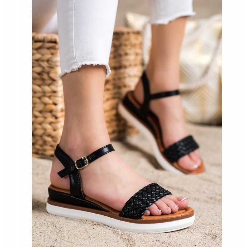 SHELOVET Comfortable sandals on a low wedge black 2