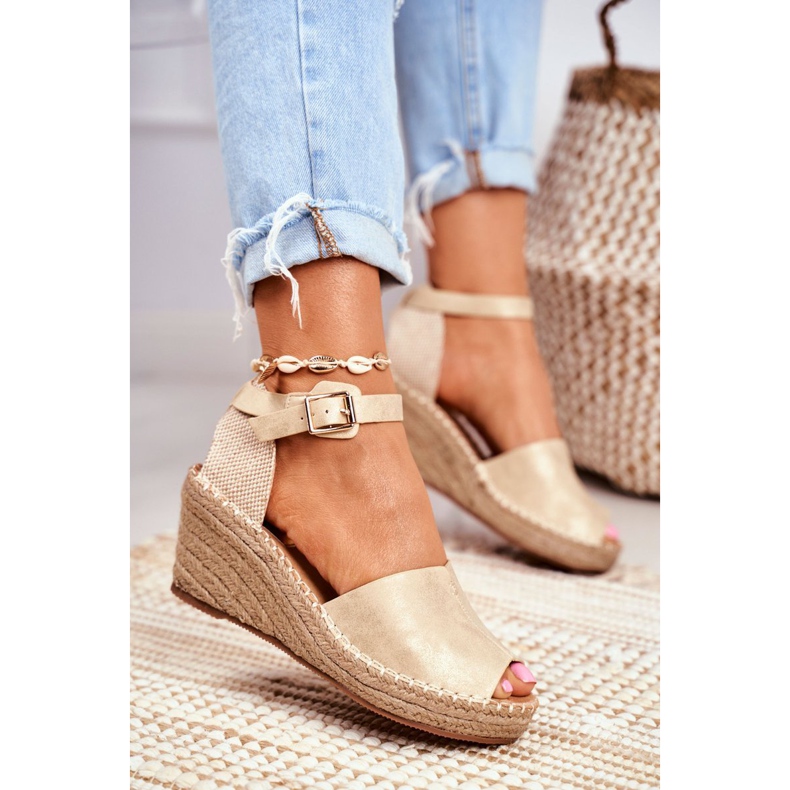 Evento Women's Sandals On Wedge Espadrilles Gold golden 1