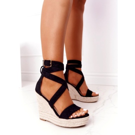 MSMG Black Lanzarote Wedge Sandals With Braided Black BL265 3