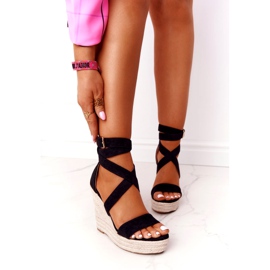MSMG Black Lanzarote Wedge Sandals With Braided Black BL265 2