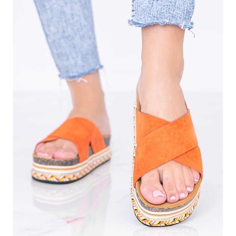 Orange slippers with decorative Riri sole 1
