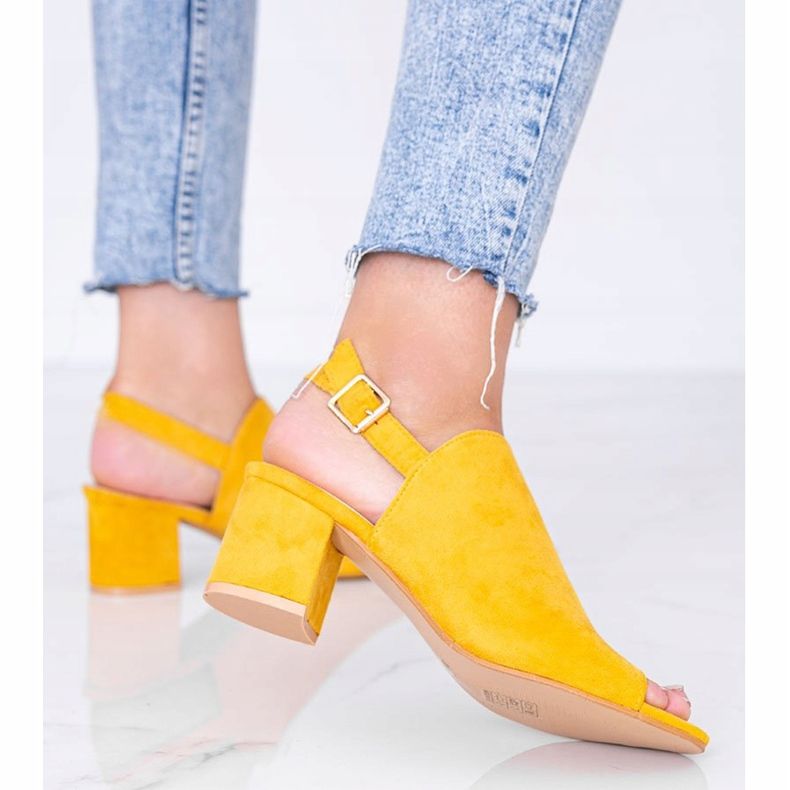 Mustard sandals on a post with a Blubbery upper yellow 2