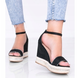 Black wedge sandals with Sun Sparrow cubic zirconia 1