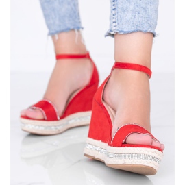 Red wedge sandals with Sun Sparrow cubic zirconia 1