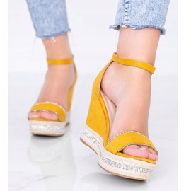Mustard wedge sandals with Sun Sparrow cubic zirconia yellow 1