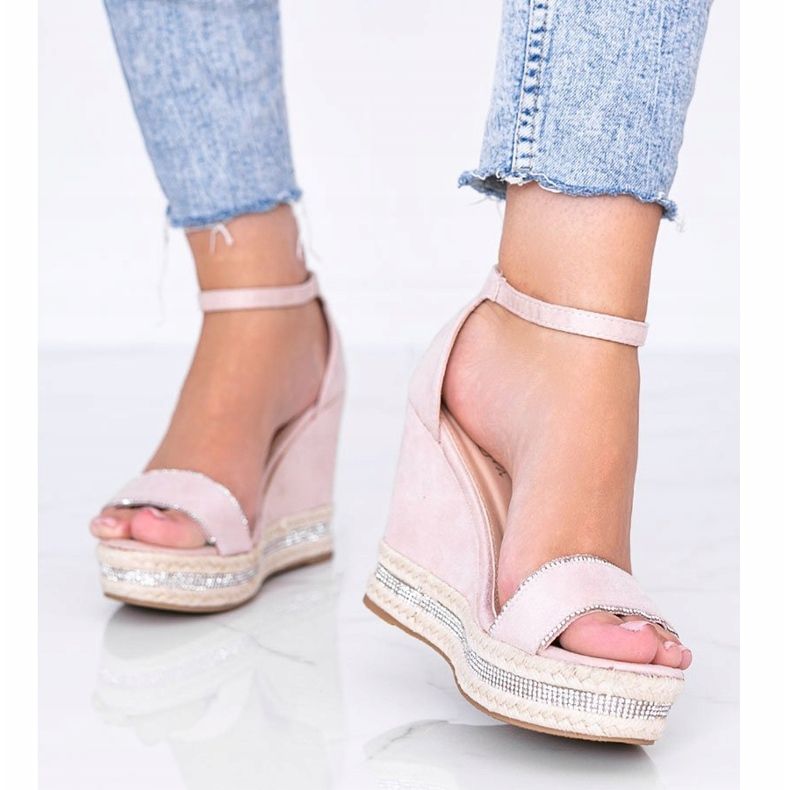 Beige wedge sandals with Sun Sparrow cubic zirconia 1