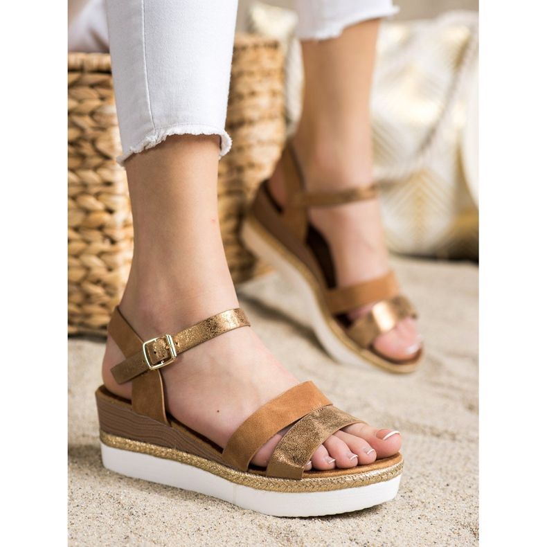 SHELOVET Light sandals on a wedge heel brown golden 2