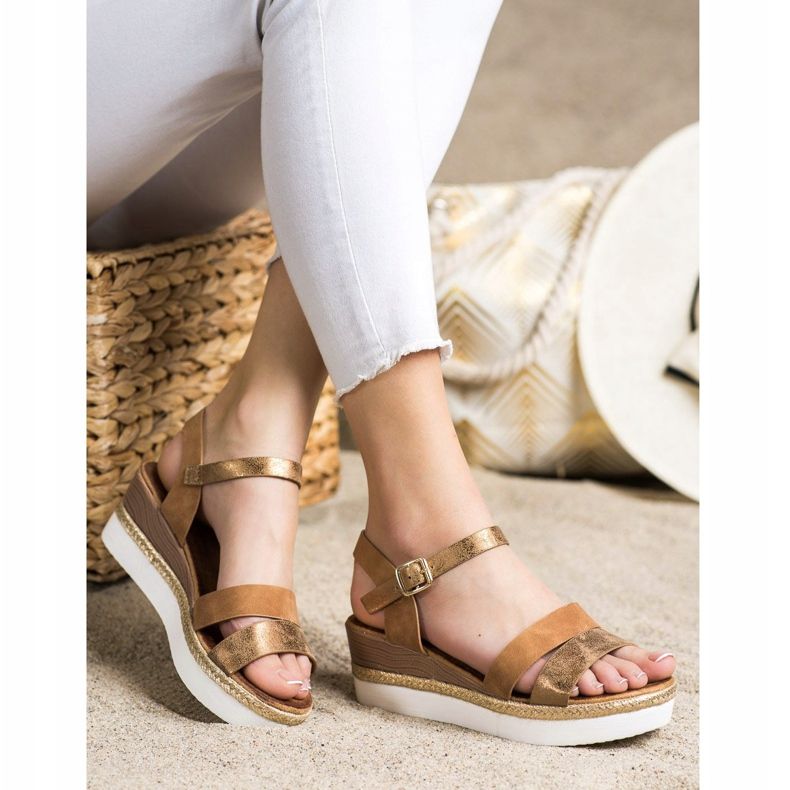 SHELOVET Light sandals on a wedge heel brown golden 1
