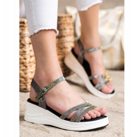 Small Swan Glitter Sandals On Wedge black 1