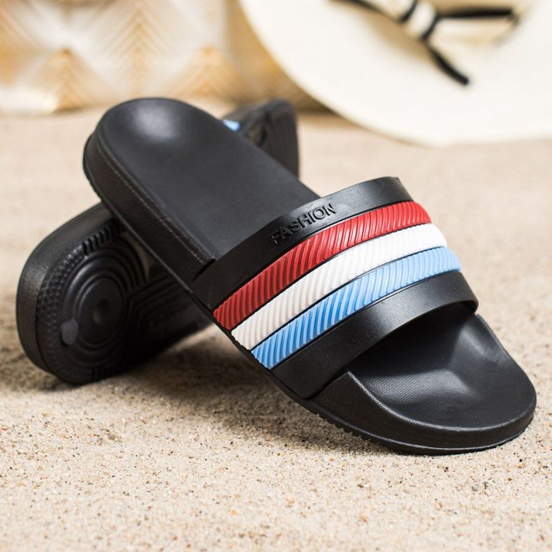 Bona Slippers With Colorful Stripes black 1 Bona Slippers With Colorful Stripes black 1