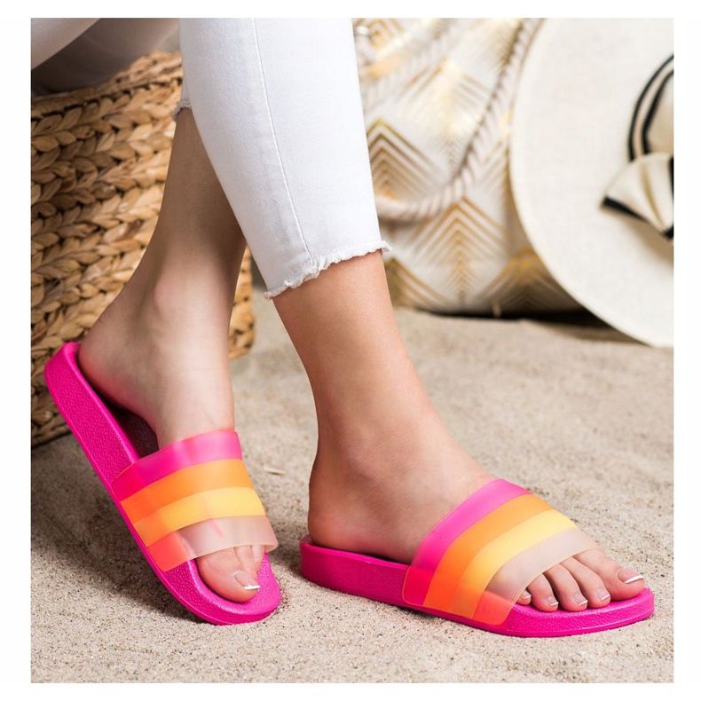 Bona Comfortable flip-flops with colorful stripes pink 1
