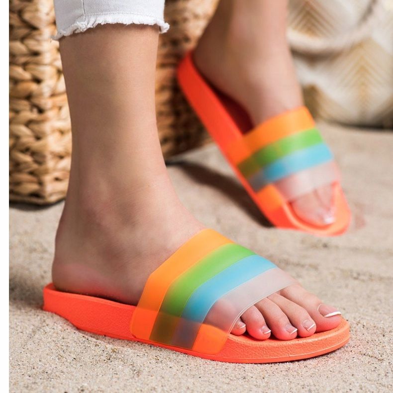 Bona Comfortable flip-flops with colorful stripes orange 2