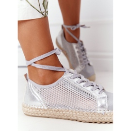 S.Barski Laced Openwork Espadrilles S. Barski L17704 Silver 1
