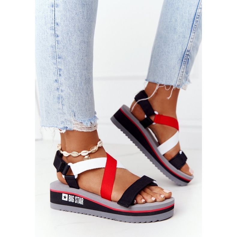 Foam Wedge Sandals Big Star HH274A082 Red-White black 2
