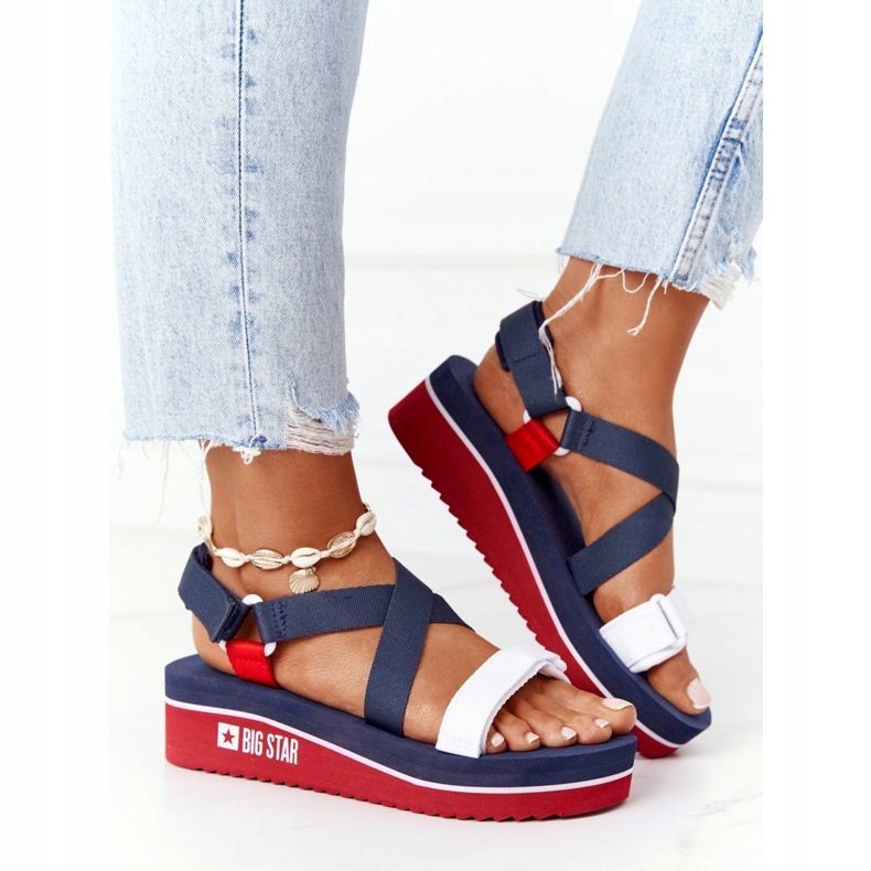 Foam Wedge Sandals Big Star HH274A084 Navy Blue red 1