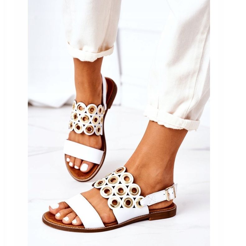 Leather Openwork Sandals Lewski Shoes 3042 White 2