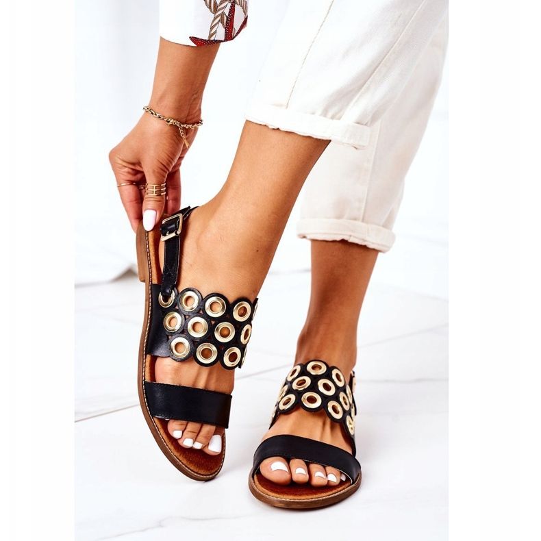 Leather Openwork Sandals Lewski Shoes 3042 Black 2