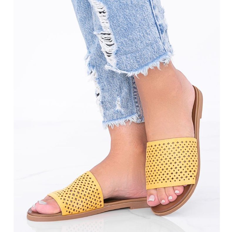 Yellow openwork women's Ballera slippers 1