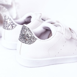 Children's Sneakers With Velcro White and Silver Cute Girl 1