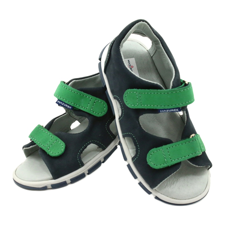 Leather boys sandals for Velcro Mazurek 314 navy-green blue 4 Leather boys sandals for Velcro Mazurek 314 navy-green blue 4