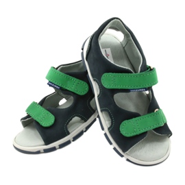 Children's Leather Velcro Sandals Mazurek 314, navy blue green 4