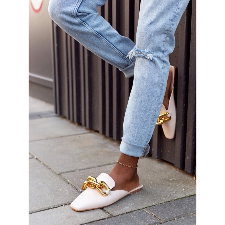 Beige Slippers With Uppers And Chain Beige Call On Me 2